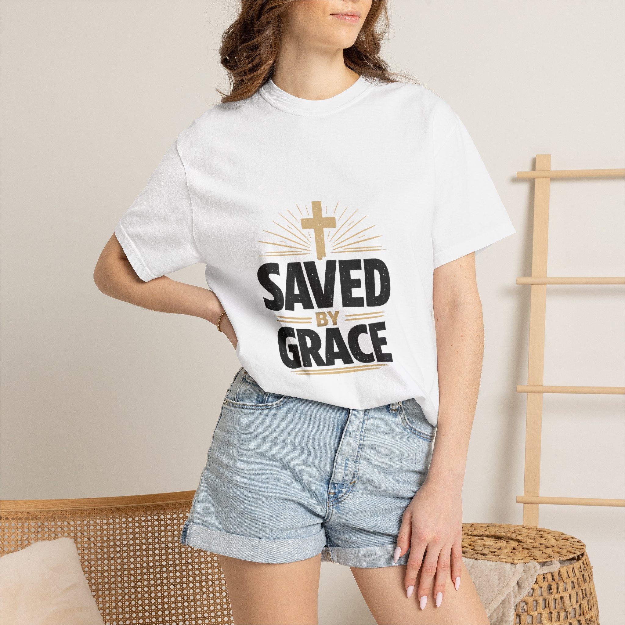 Saved by Grace - gold cross