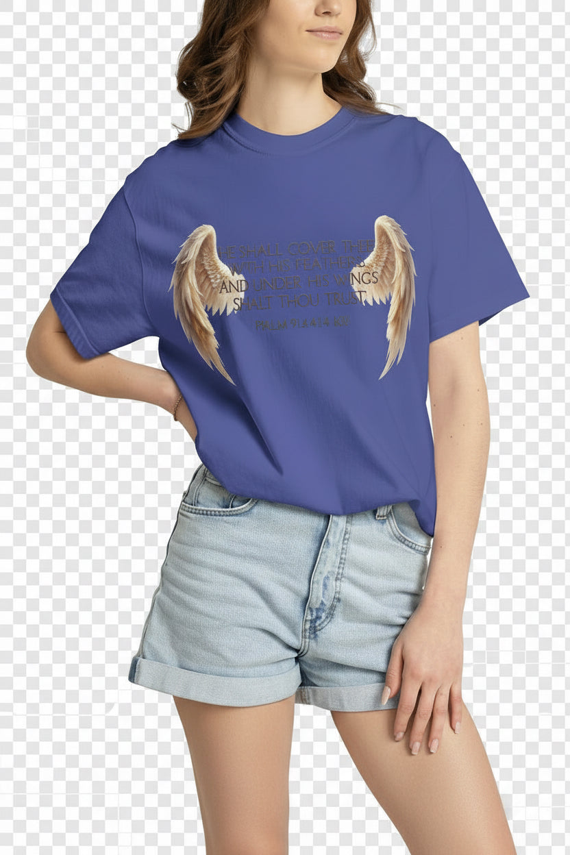 Psalm 91 Wings T-Shirt — He Shall Cover Thee Christian Faith Tee