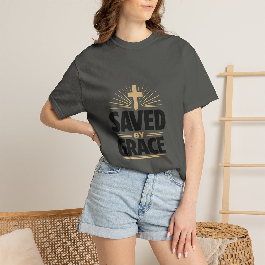 Saved by Grace - gold cross
