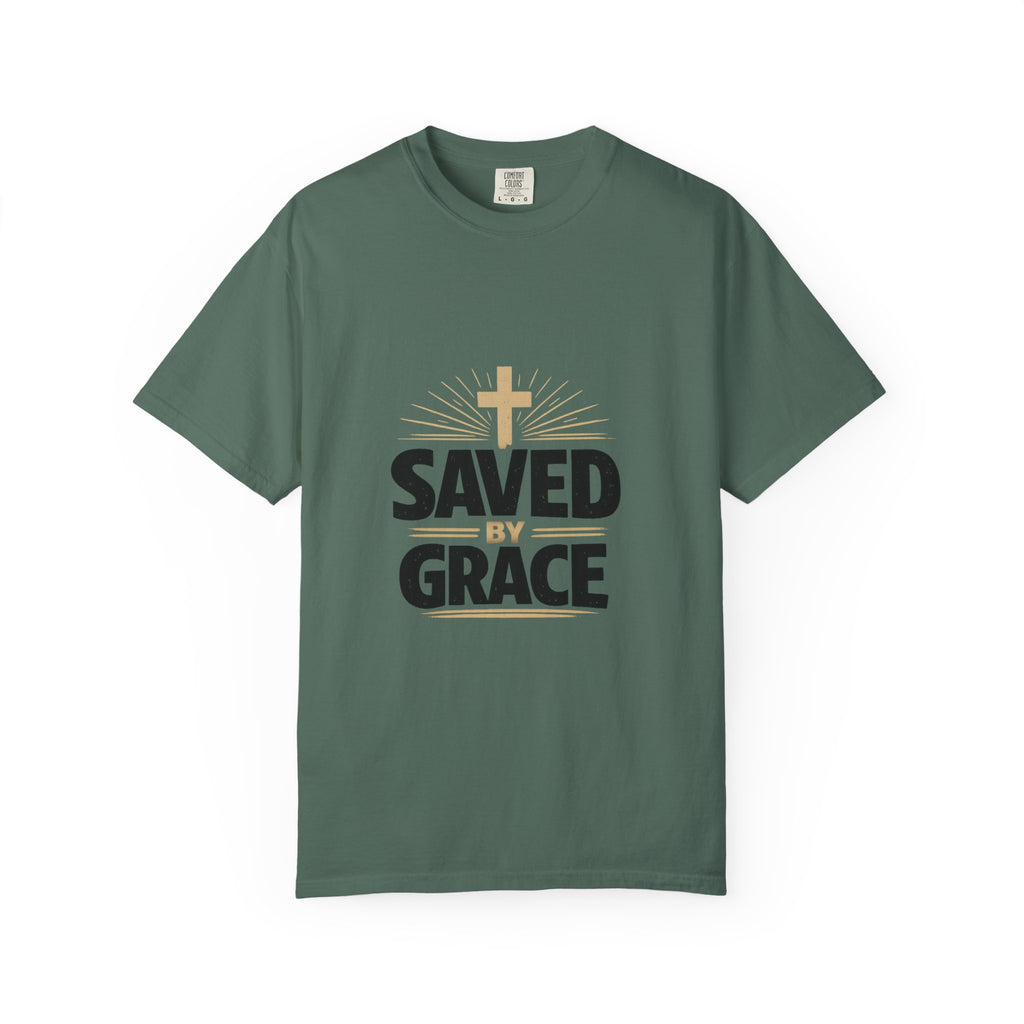 Saved by Grace - gold cross