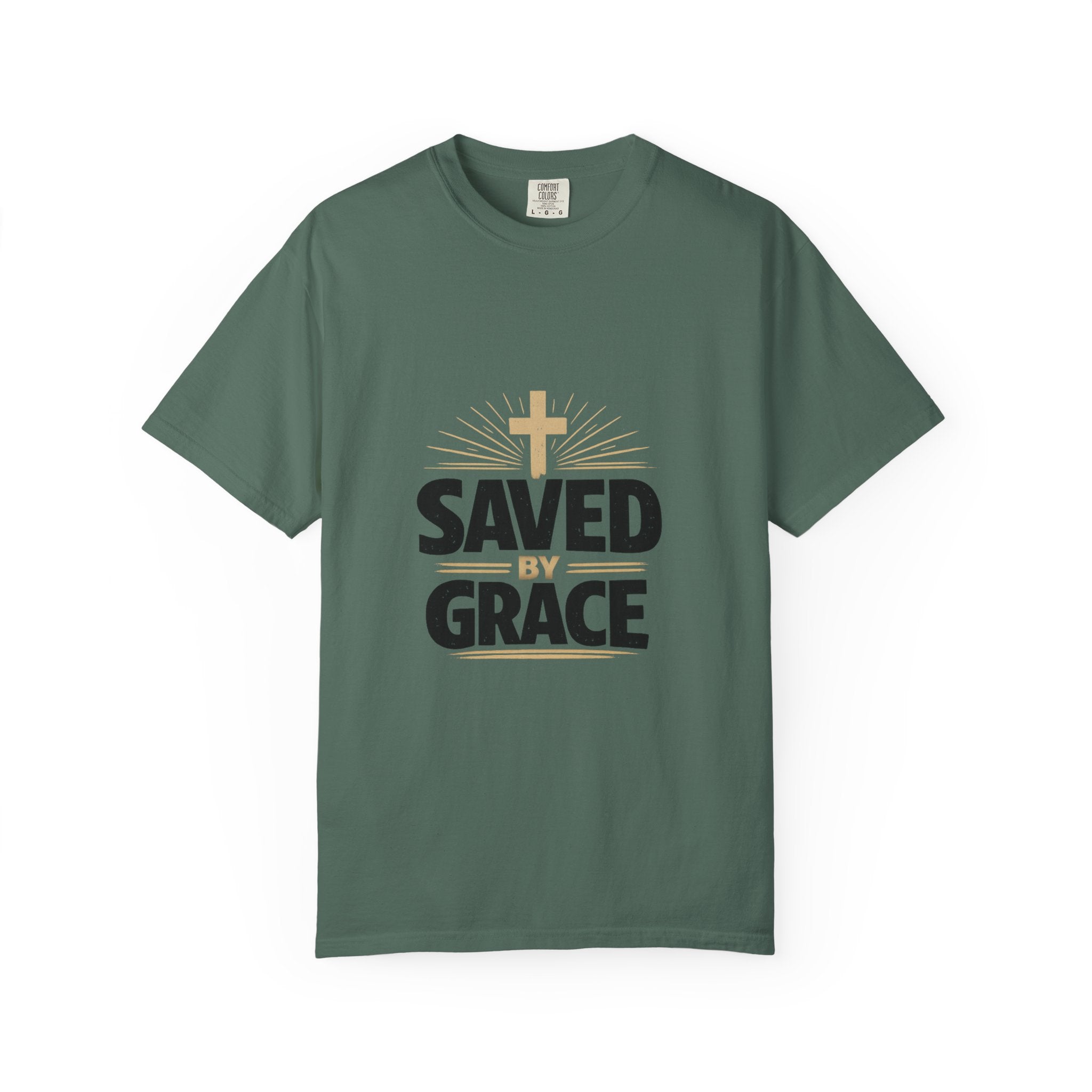 Saved by Grace - gold cross