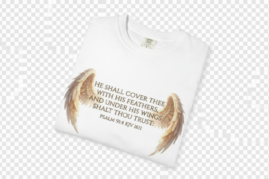 Psalm 91 Wings T-Shirt — He Shall Cover Thee Christian Faith Tee