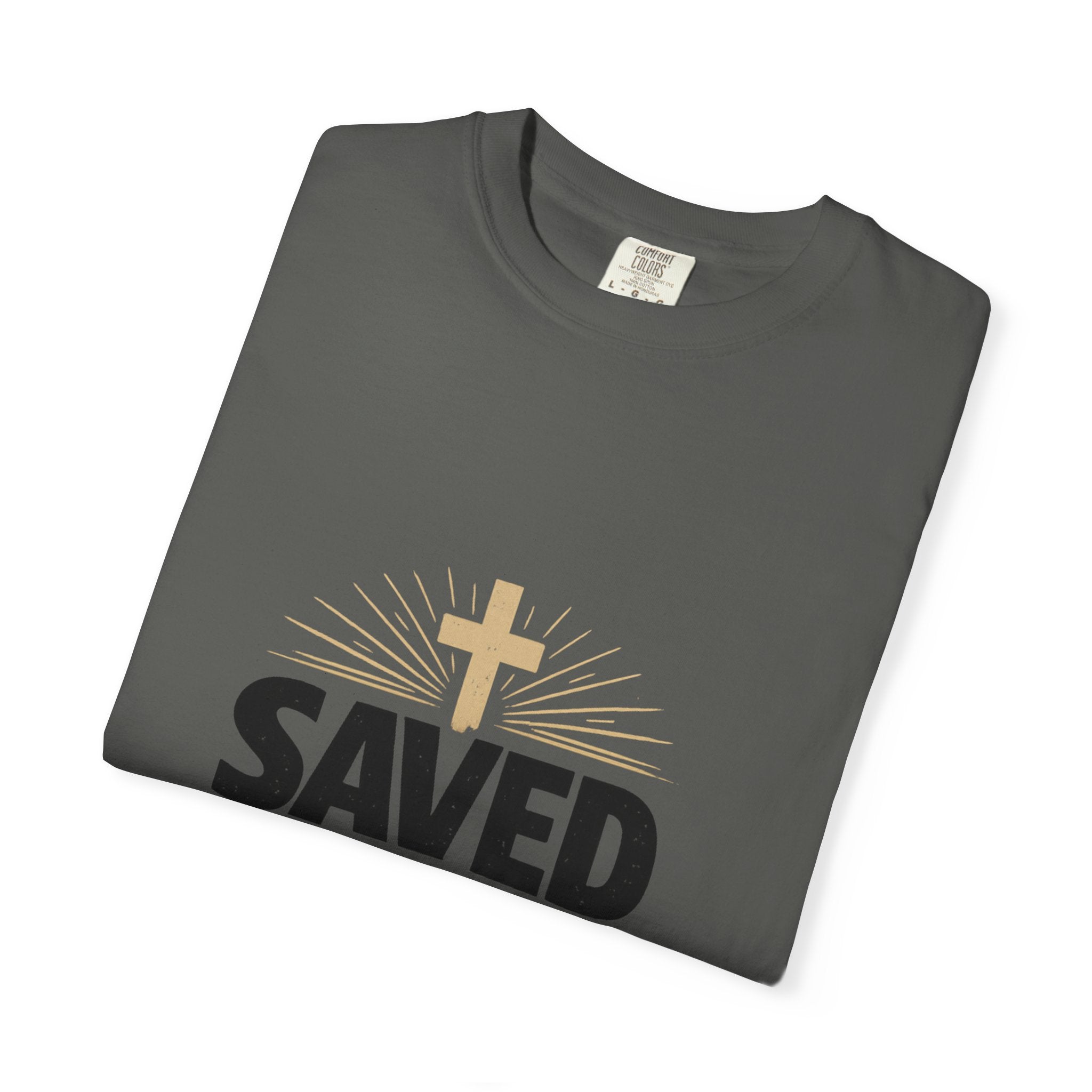 Saved by Grace - gold cross