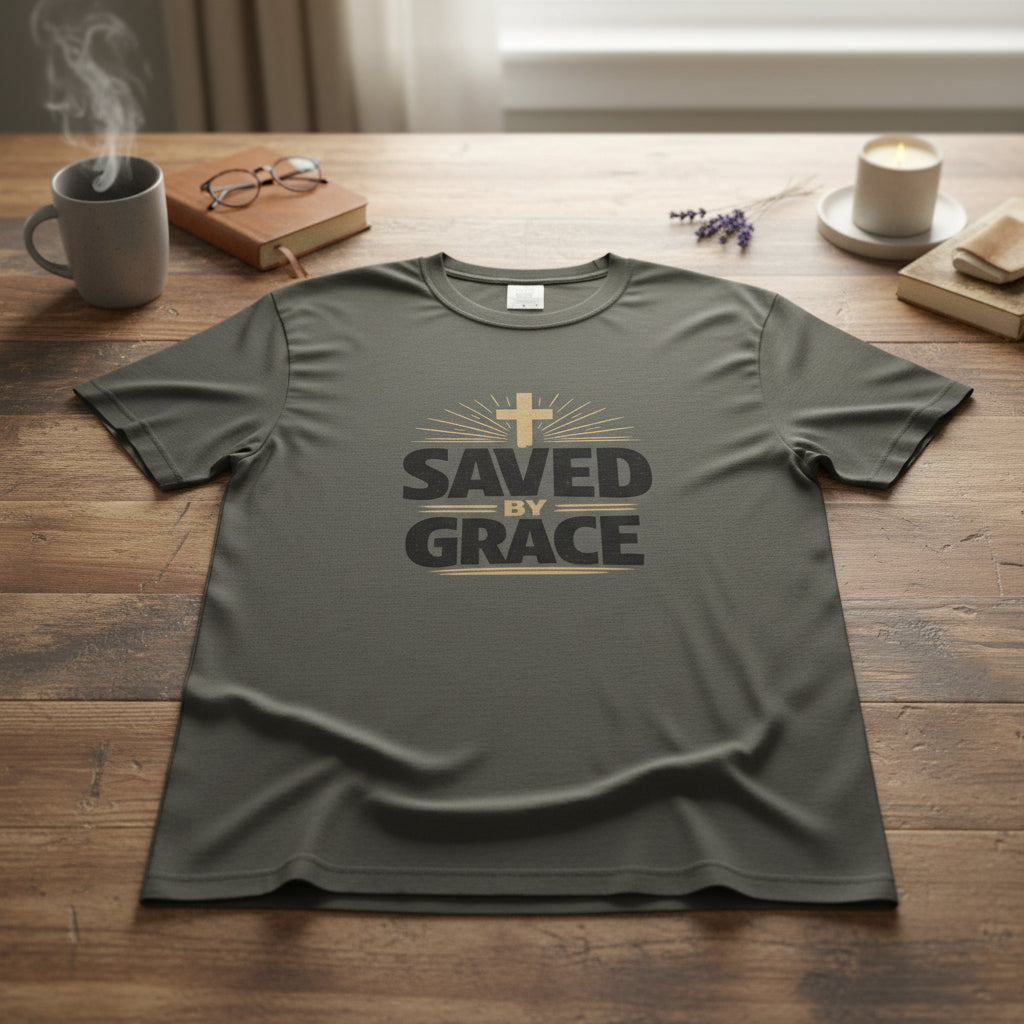 Saved by Grace - gold cross