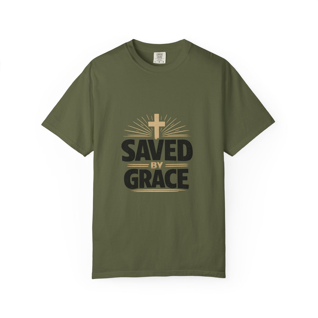 Saved by Grace -gold cross