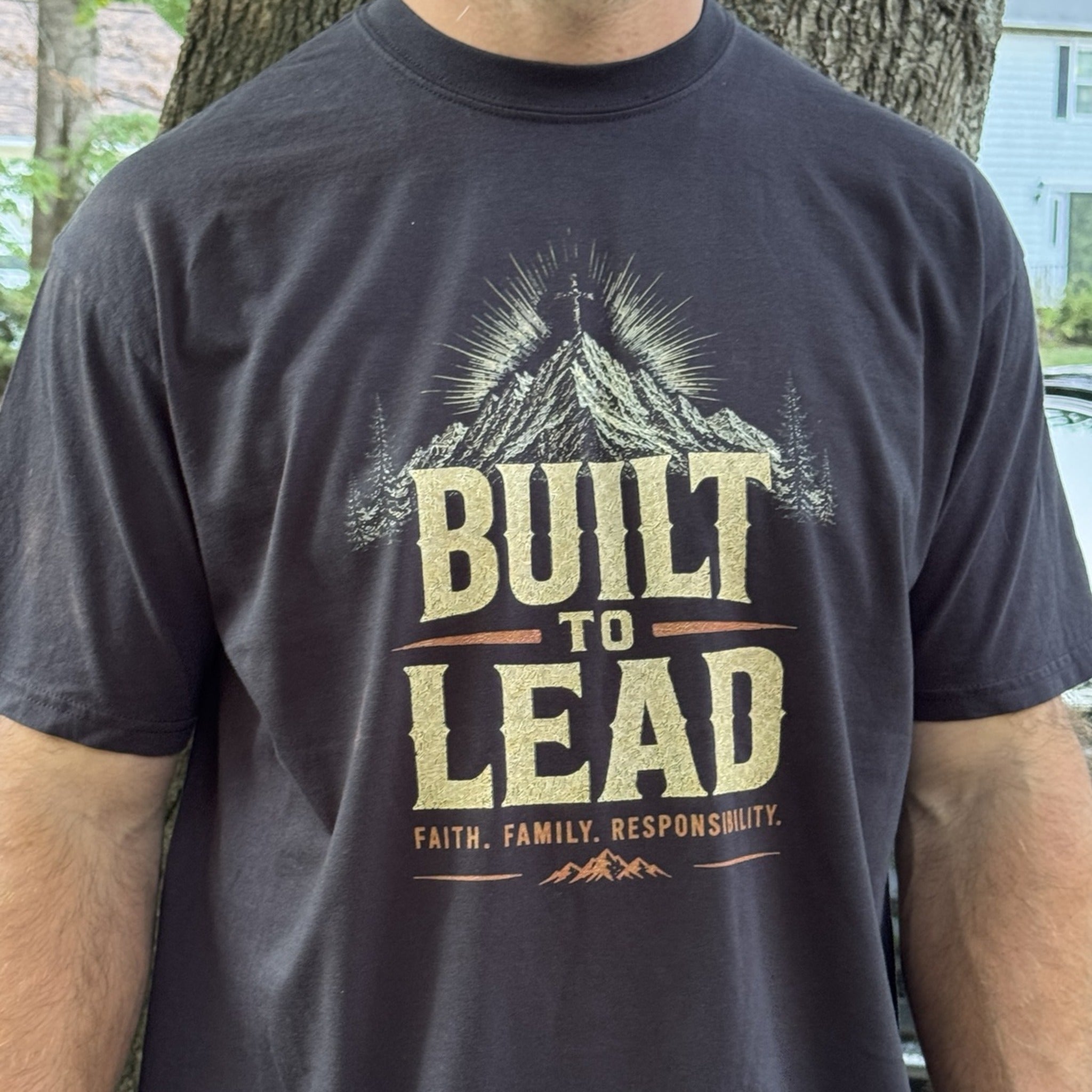 Built To Lead Christian T-shirt lifestyle photo from Groundworkfaith & Company