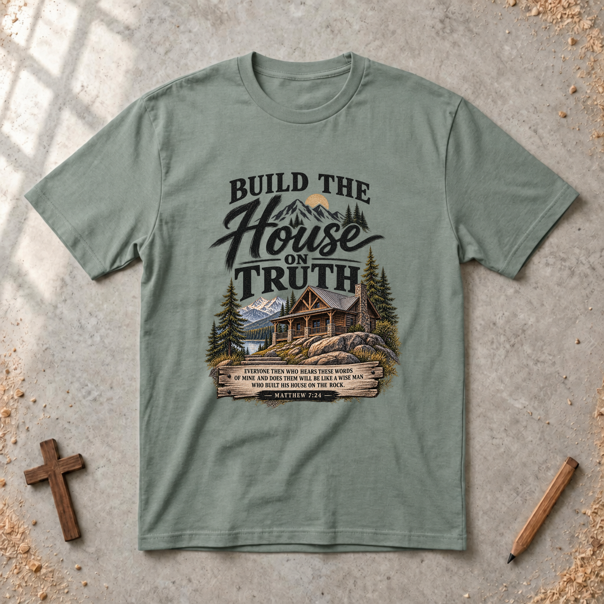 Build the House on Truth — Matthew 7:24 Christian Family T-Shirt