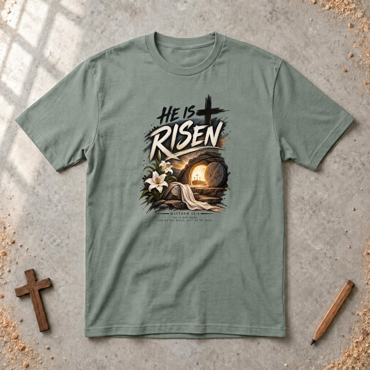 He Is Risen — Matthew 28:6 Resurrection T-Shirt