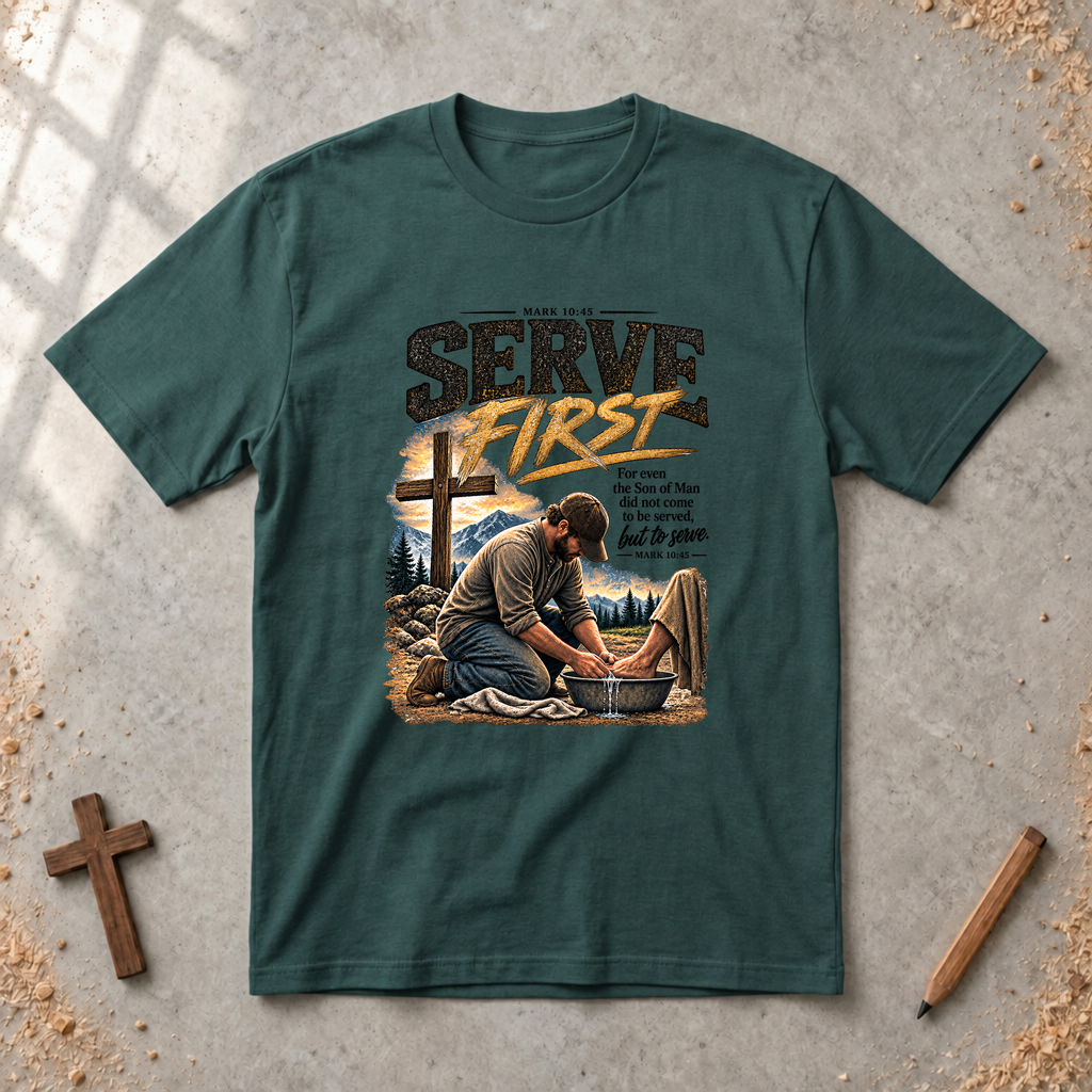 Serve First — Mark 10:45 - Christian Servant Leadership T-Shirt