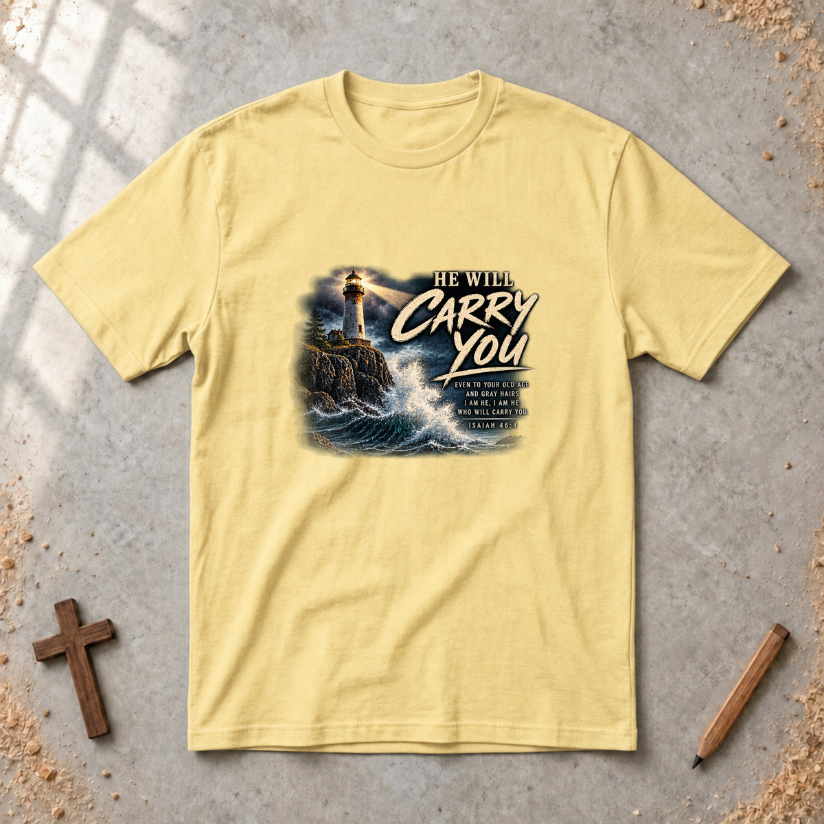 He Will Carry You — Isaiah 46:4 Christian Encouragement T-Shirt