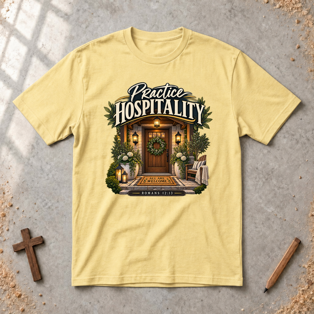 Practice Hospitality — Romans 12:13 Christian T-Shirt