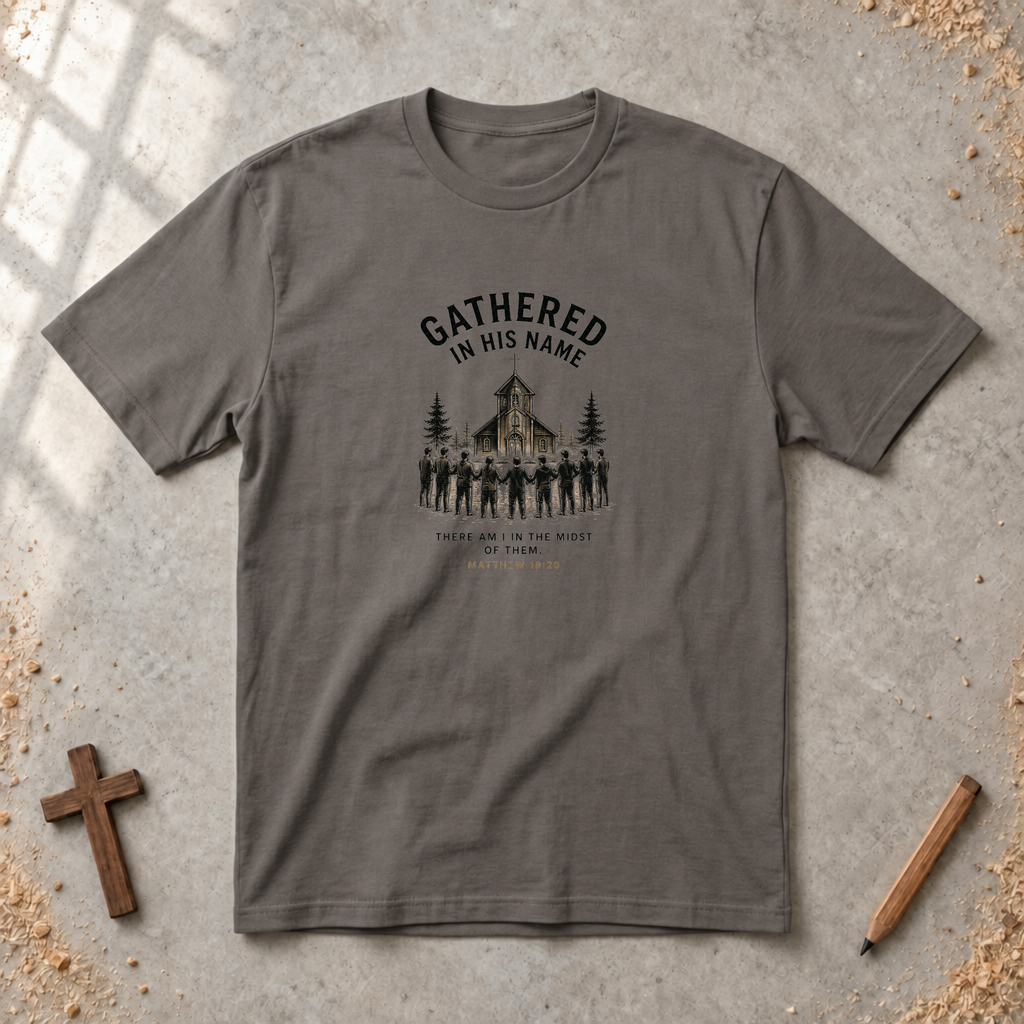 Gathered in His Name — Matthew 18:20 Christian T-Shirt