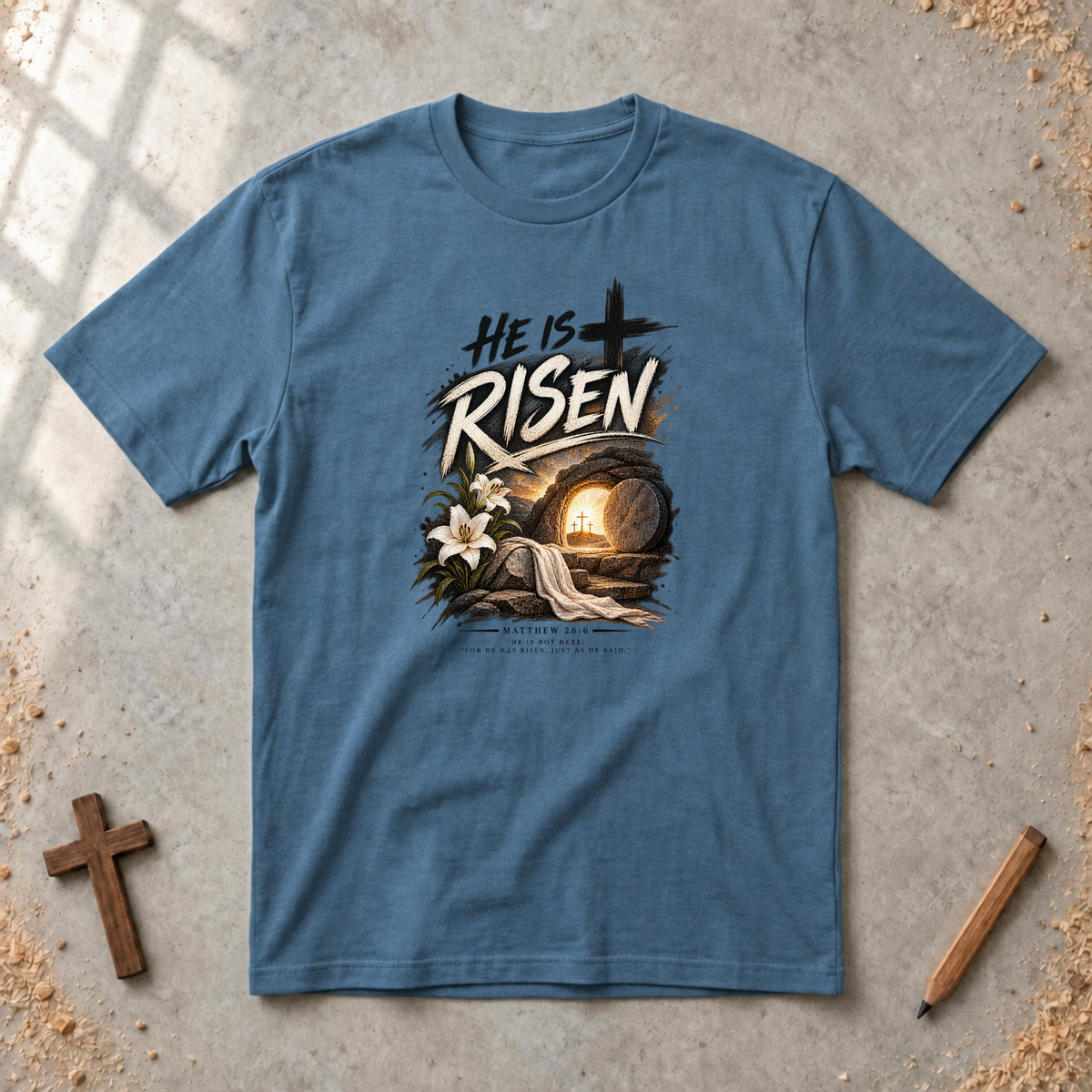 He Is Risen — Matthew 28:6 Resurrection T-Shirt