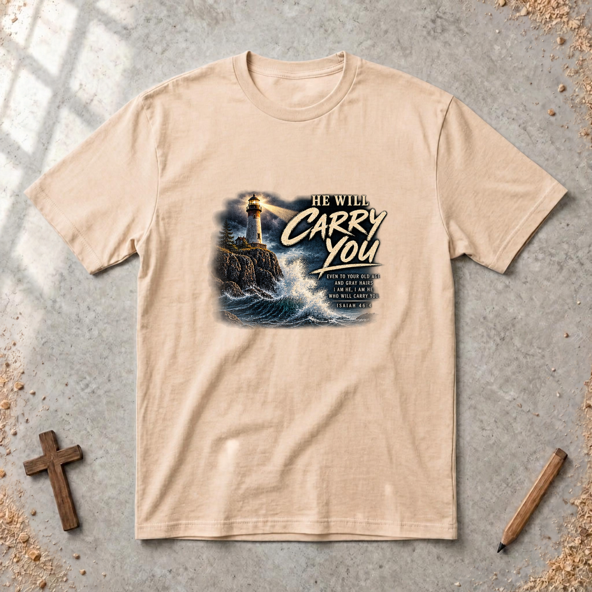 He Will Carry You — Isaiah 46:4 Christian Encouragement T-Shirt