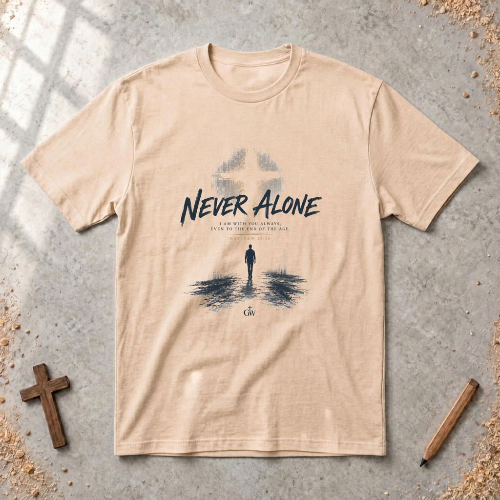 Never Alone — Matthew 28:20 Christian T-Shirt