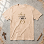 Love Never Fails — 1 Corinthians 13:8 Christian T-Shirt