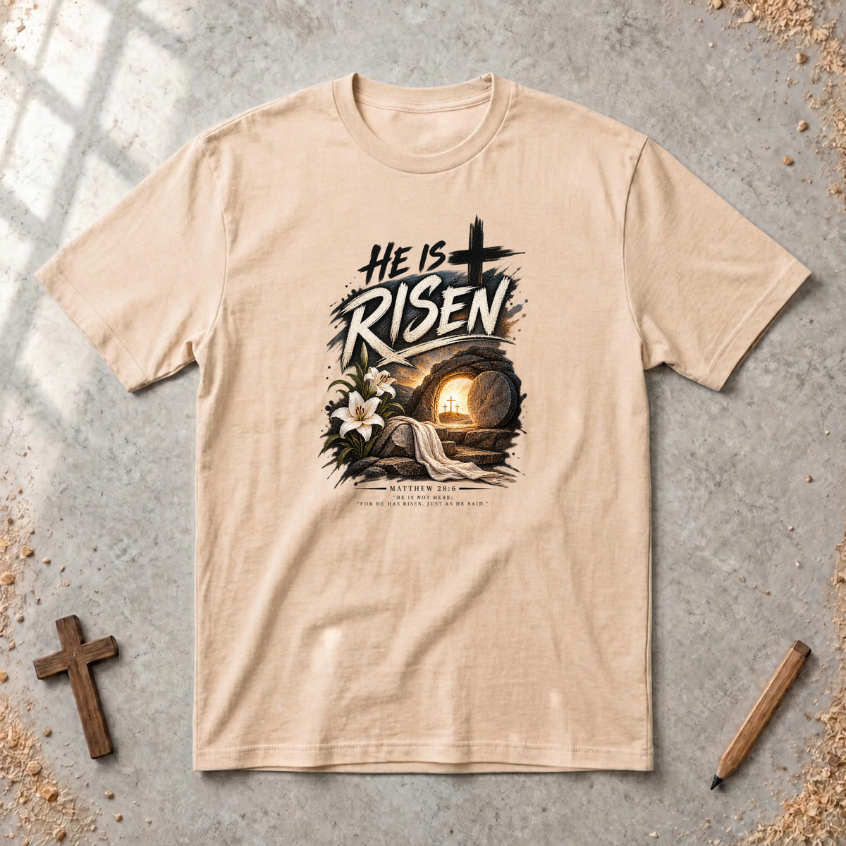 He Is Risen — Matthew 28:6 Resurrection T-Shirt