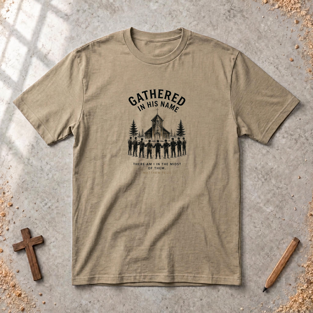 Gathered in His Name — Matthew 18:20 Christian T-Shirt