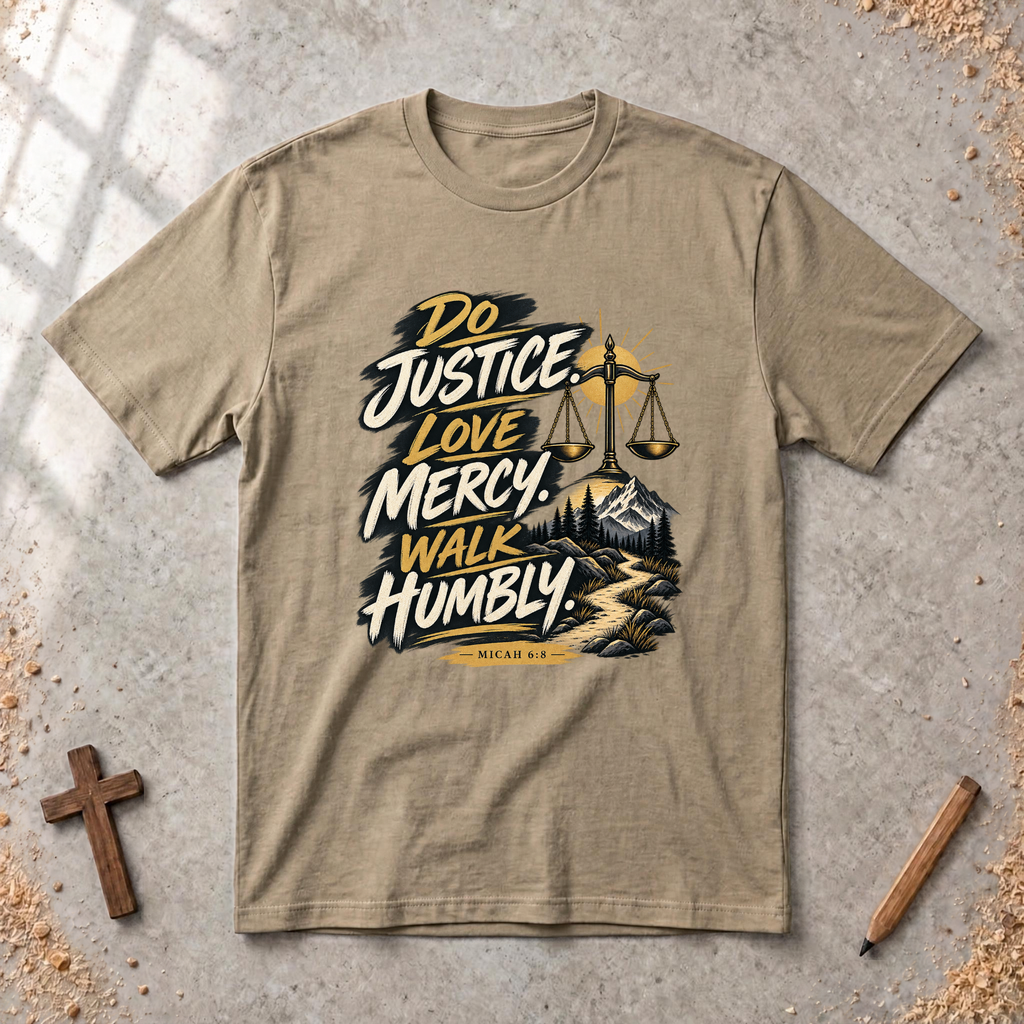 Do Justice. Love Mercy. Walk Humbly. — Micah 6:8 Christian T-Shirt