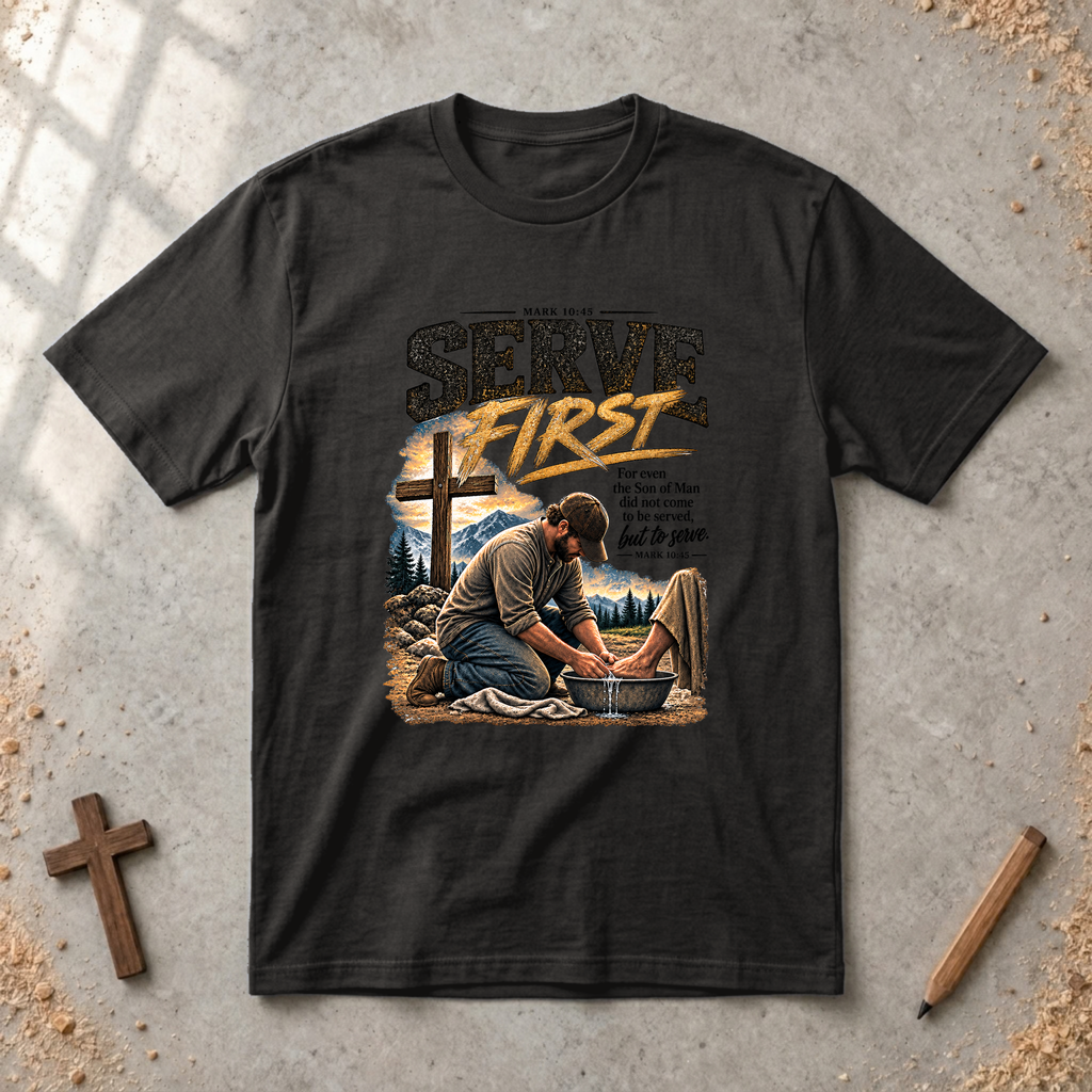 Serve First — Mark 10:45 - Christian Servant Leadership T-Shirt