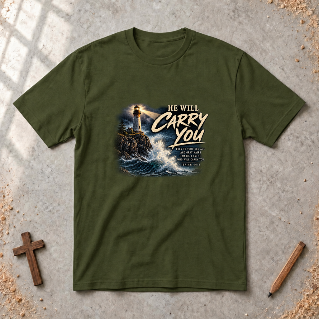 He Will Carry You — Isaiah 46:4 Christian Encouragement T-Shirt