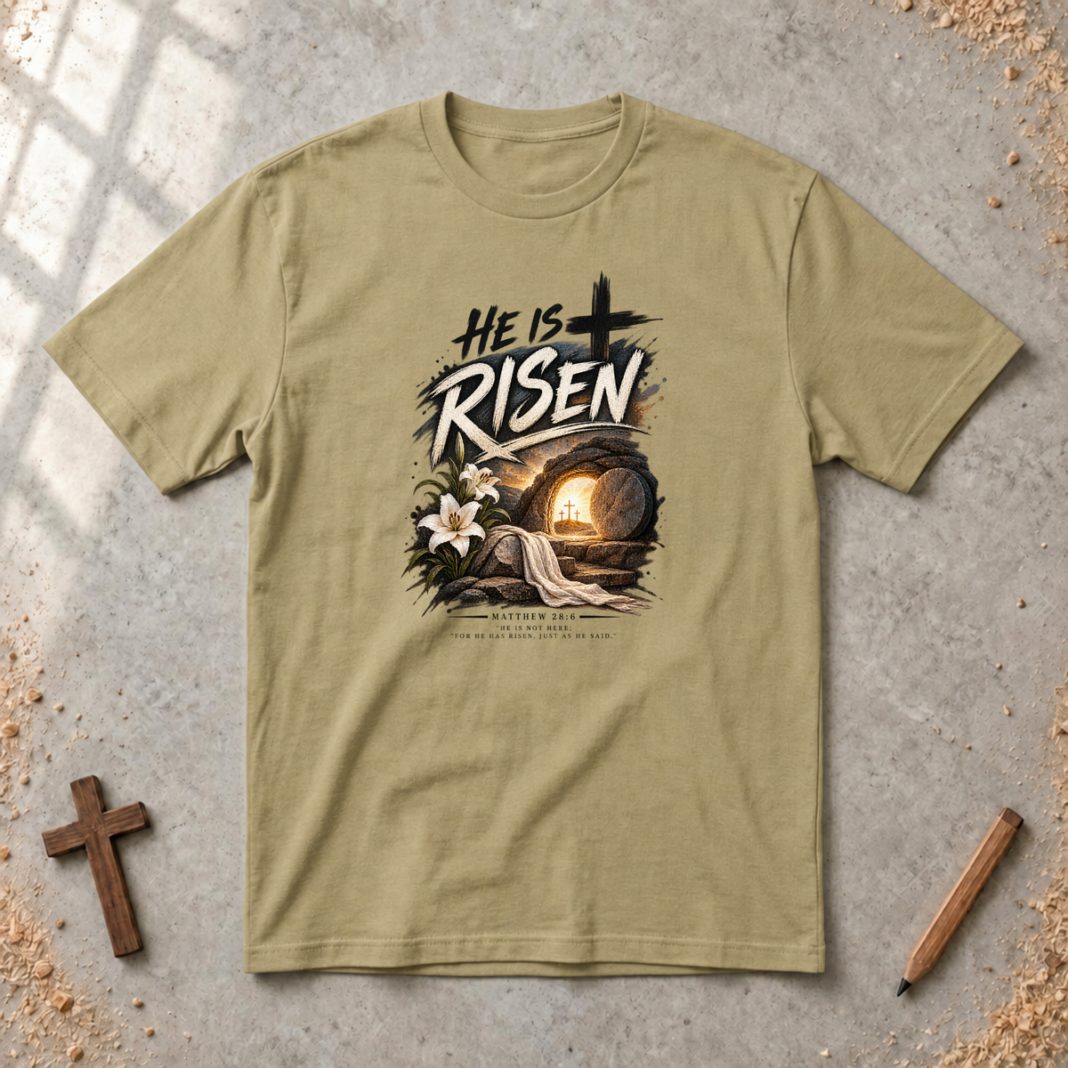 He Is Risen — Matthew 28:6 Resurrection T-Shirt