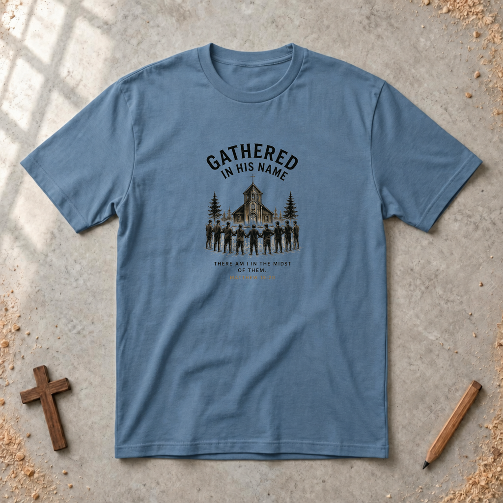 Gathered in His Name — Matthew 18:20 Christian T-Shirt