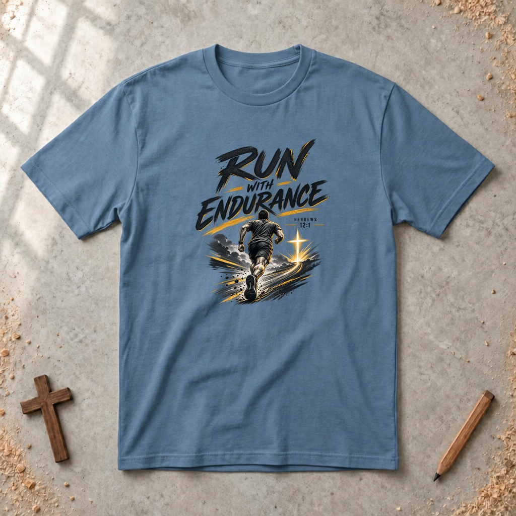Run With Endurance — Hebrews 12:1 Christian T-Shirt