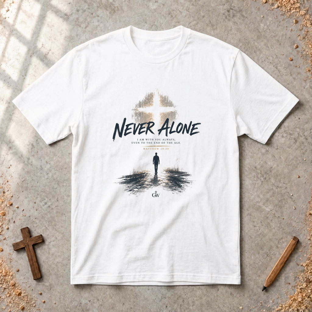 Never Alone — Matthew 28:20 Christian T-Shirt